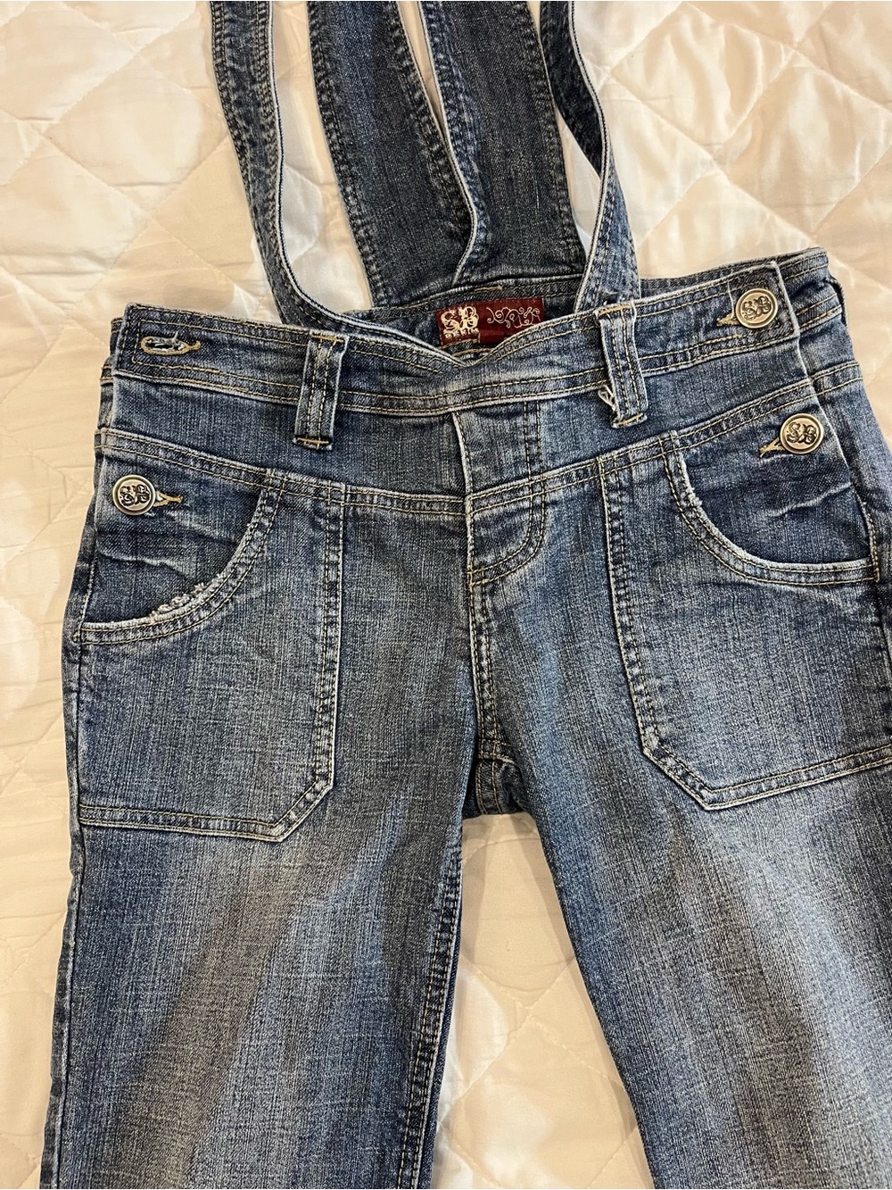 Blue Women's Denim Jeans with Suspenders